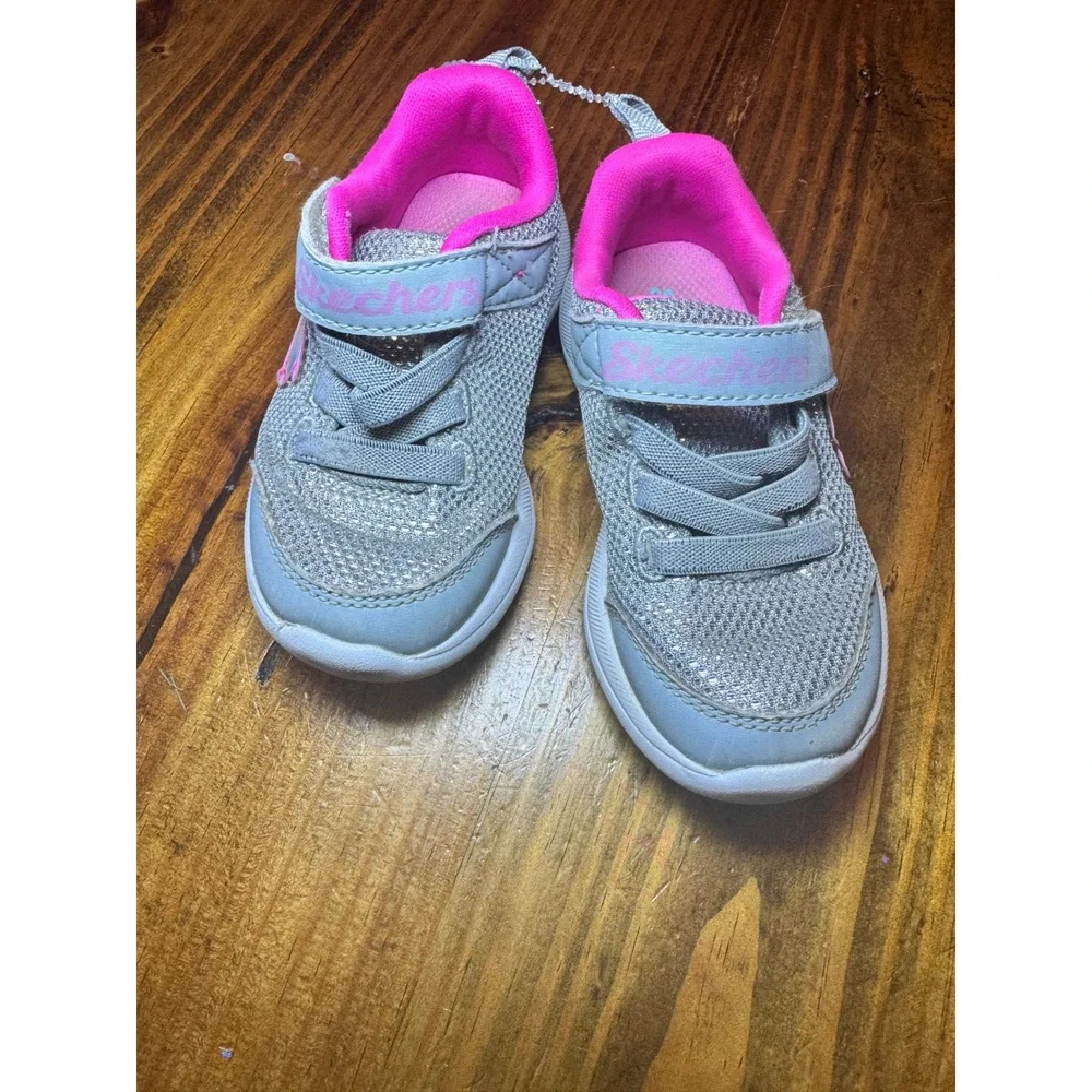 Skechers Girls Silver Pink Shimmer Sneakers SN 302885N Size 7 Toddler